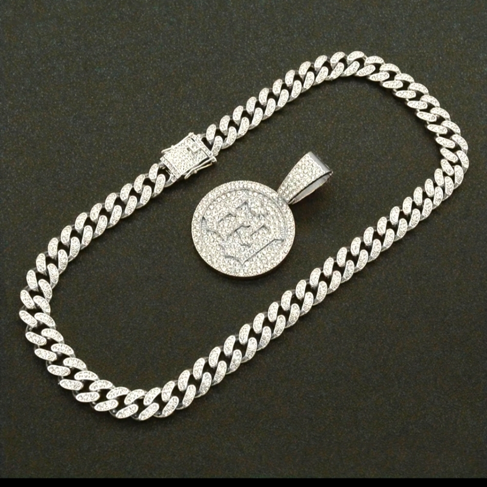 Iced Hip Hop Silverplated 6ix9ine 69 Full Iced Cuban Choker Chain and Pendant